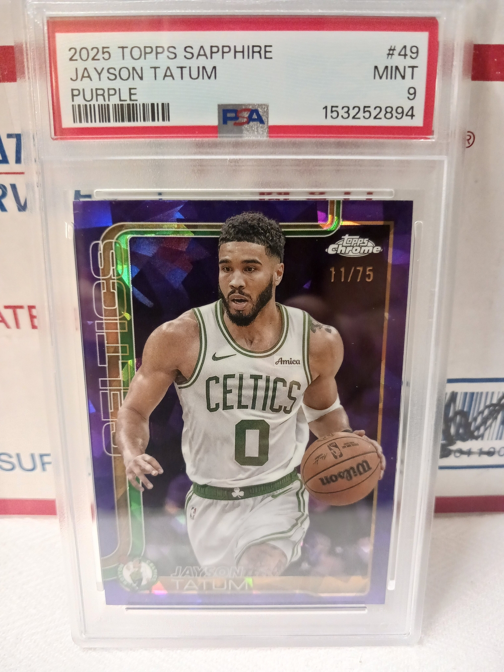 2025 TOPPS CHROME JAYSON TATUM SAPPHIRE PURPLE 11/75SP PSA MINT 9
